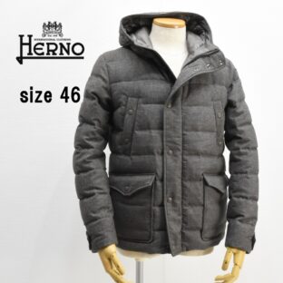 ワケあり◇ヘルノ◇ウールフーディダウンブルゾン◇46(M)◇グレーブラウン◇イタリア製◇HERNO◇