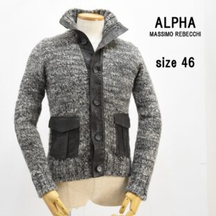 ◇ALPHA MASSIIMO REBECCHI◇レザー切替ローゲージメランジニット◇サイズ46◇メランジブラウン◇アルファ マッシモレベッキ◇
