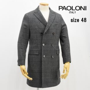 ◇美品◇パオローニ◇グレンチェックチェスターコート◇グレー系◇サイズ48◇イタリア◇PAOLONI◇