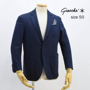 美品◇GIACCHE(ジャッケ)◇小紋柄ジャージ切替えジャケット◇ネイビー◇サイズ50◇秋冬春用
