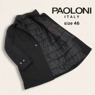 美品◇パオローニ◇中綿ライナー付 ステンカラーコート◇黒◇サイズ46◇2WAY◇イタリア◇PAOLONI