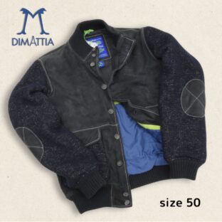 未使用品◇DIMATTIA◇レザーニットコンビバルスターブルゾン◇50(L)◇ネイビー◇イタリア製◇ディマッティア