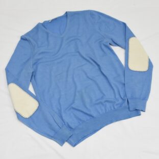 ◇ZANIERI◇ウールカシミアVネックニット◇ブルー◇サイズ46◇イタリア製◇ザニエリ◇エルボーパッチ◇