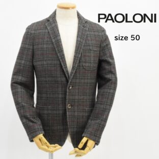 美品◇PAOLONI◇グレンチェックウールジャケット◇サイズ50◇グレー地◇背裏なし◇パオローニ