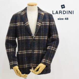 LARDINI◇タータンチェックウールジャケット◇サイズ48◇ネイビー地◇背裏なし◇ラルディーニ