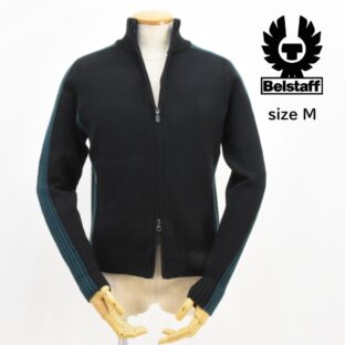 希少◇BELSTAFF◇フルジップニットカーディガン◇サイズM◇黒×ブルー
