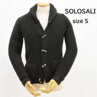 美品◇SOLOSALI◇ショールカラーローゲージニットジャケット◇サイズS◇カーキ◇ソロサーリ◇イタリア製◇