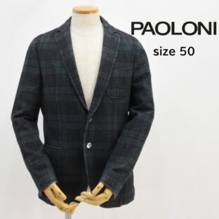 PAOLONI◇カシミア混チェックウールジャケット◇サイズ50◇グリーン系◇背裏なし◇パオローニ ◇クリーニング済