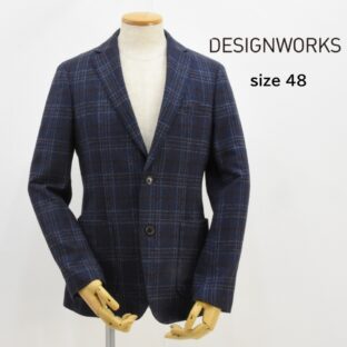 デザインワークス◇チェック柄ウールジャケット◇サイズ48◇ネイビー系◇イタリアファブリック◇アバハウス◇クリーニング済