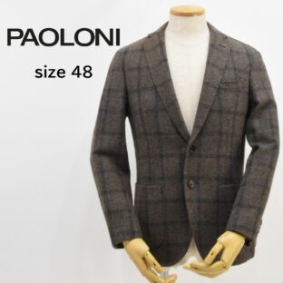 PAOLONI◇ペイン柄ウールコットンジャケット◇サイズ48◇ブラウン◇背裏なし◇パオローニ◇アンコンジャケット