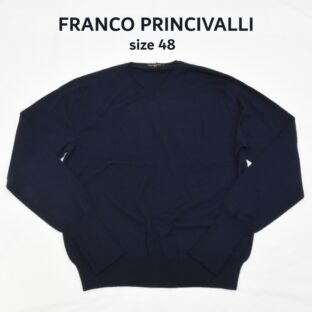 美品◇フランコプリンツィバリー◇ハイゲージウールVネックニット◇サイズ48◇ネイビー◇FRANCO◇クリーニング済