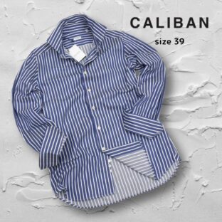 OUTLET◇CALIBAN◇ペンシルストライプシャツ◇サイズ39◇ネイビー◇ホリゾンタルカラー◇カリバン
