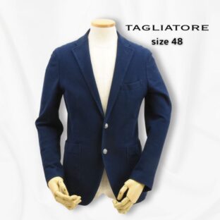 TAGLIATORE◇コットンピケ2つボタンジャケット◇サイズ48◇ネイビー◇背裏なし◇タリアトーレ◇アンコンジャケット