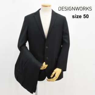 美品◇デザインワークス◇ウール２つボタンスーツ◇サイズ50◇黒◇背なし◇DESIGNWORKS◇3シーズン◇冠婚にも