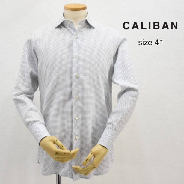 CALIBAN◇マイクロチェック織柄シャツ◇サイズ41◇ライトグレー◇ワイドカラー◇カリバン