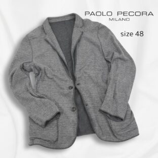 PAOLO PECORA◇リネンブレンドリバーシブルカーディガンジャケット◇サイズ48◇グレー◇パオロペコラ◇ニットジャケット