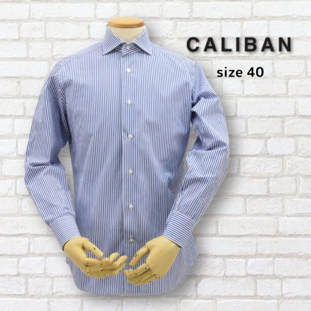 CALIBAN◇ストライプシャツ◇サイズ40◇ネイビー×白◇ホリゾンタルカラー◇カリバン