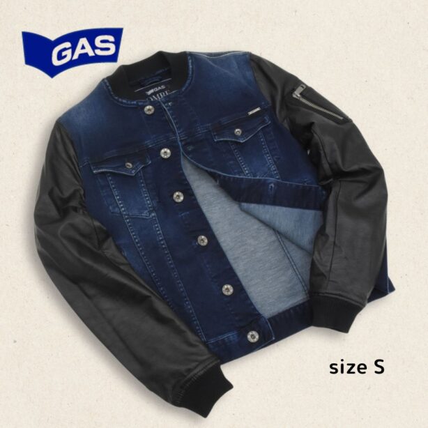 美品◇GAS◇バイカラーボンバージャケット◇サイズS◇インディゴ◇ストレッチ◇スタジャン◇ガス