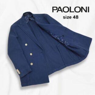 PAOLONI◇リネンブレンドWジャケット◇サイズ48◇ネイビー◇春夏ジャケット◇イタリア製◇パオローニ