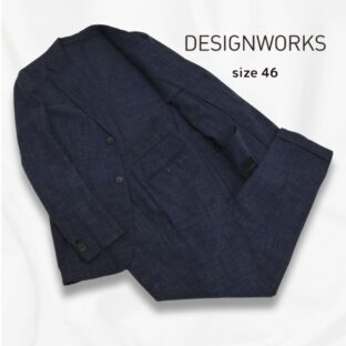 DESIGNWORKS◇リネンブレンドリラックスセットアップ◇size46(L相当)◇ネイビー◇春夏用◇デザインワークス◇アバハウス