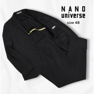 NANO UNIVERSE◇ストライプブラックスーツ◇size48◇黒◇春夏用◇ナノユニバース◇美品