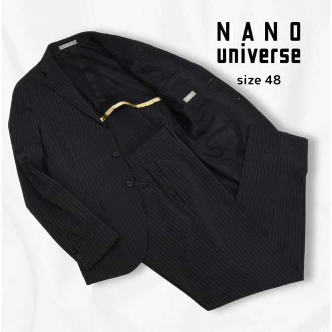 NANO UNIVERSE◇ストライプブラックスーツ◇size48◇黒◇春夏用