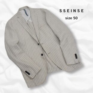 SSEINSE◇リネンコットンブレンドストライプジャケット◇サイズ50◇オフベージュ◇春夏ジャケット◇センス◇クリーニング済