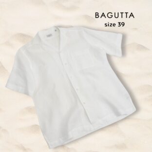 BAGUTTA◇オープンカラーリネンシャツ◇サイズ39◇白◇バグッタ◇開襟シャツ◇イタリアシャツ◇クリーニング済