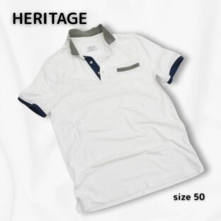 HERITAGE◇スムースコットンポロ◇サイズ50(M)◇白◇ヘリテージ◇バイカラーデザイン