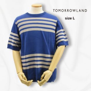 極美品◇トゥモローランド◇tricot-T サマーニットTシャツ◇サイズL◇ブルー◇ボーダー◇TOMORROWLAND◇日本製