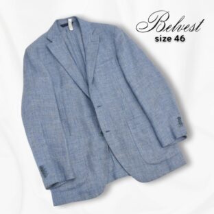 BEAMS別注 BELVEST◇リネンウールサマージャケット◇サイズ46◇ブルー◇春夏ジャケット◇ベルヴェスト◇イタリア製