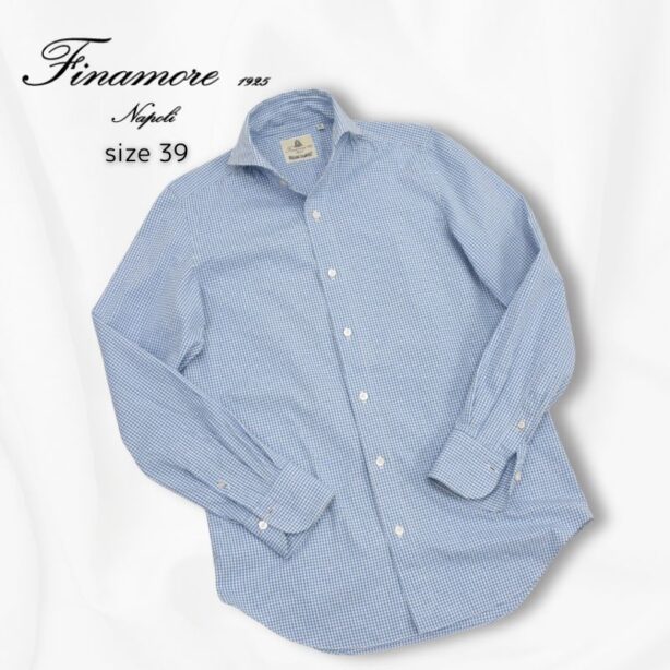 finamore◇ギンガムチェックコットンシャツ◇サイズ39◇イタリア製◇フィナモレ